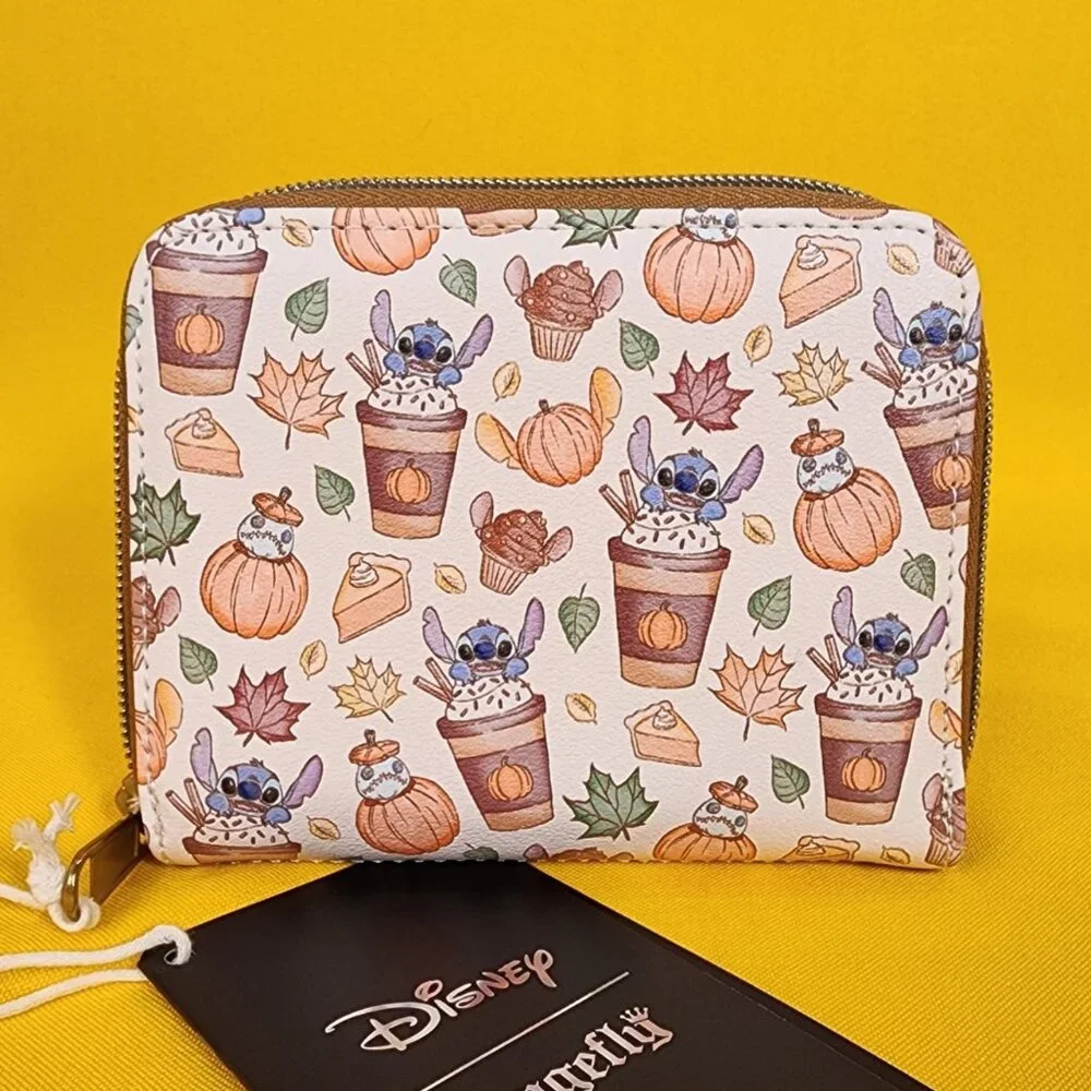 Loungefly Disney Lilo & Stitch Pumpkin Spice Latte Fall Leaf Zip Wallet NEW